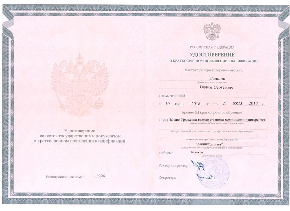 документы об образовании Вадим Сергеевич Лапшин